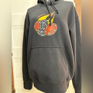 Five Hills Black Hoodie Casino Graphic Pullover Sweatshirt Size M Men